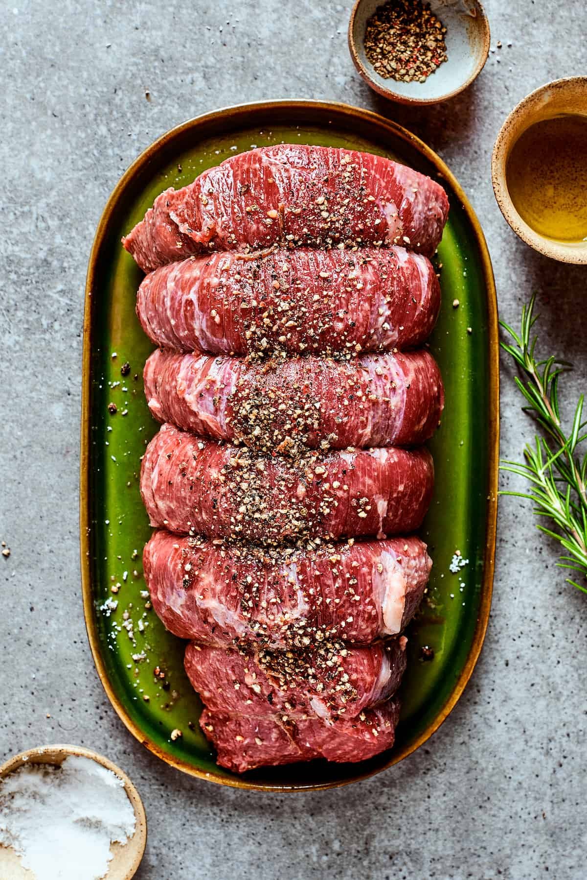 Raw beef ready to be tied and cooked.