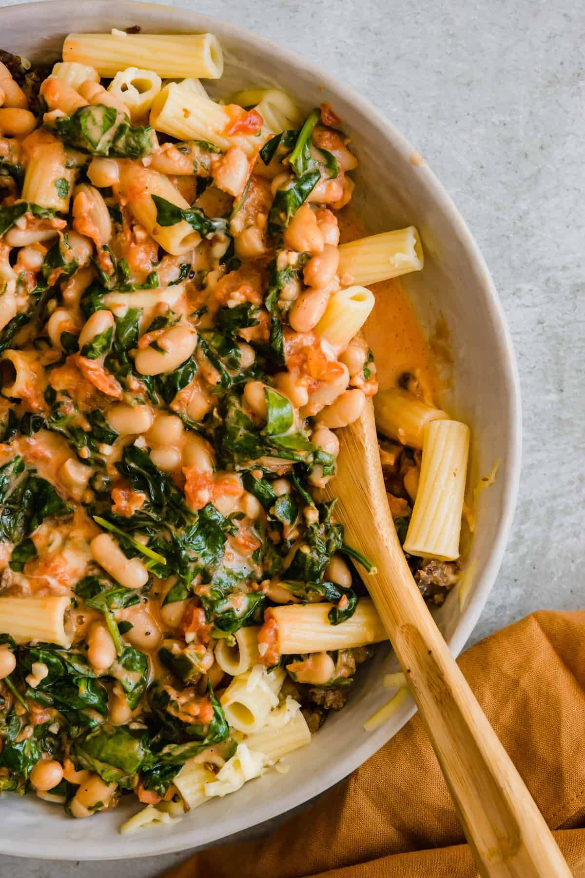 The Completed Rigatoni Casserole in the Skillet Before Being Baked