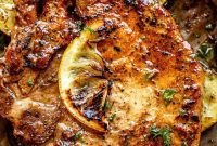 Zesty Lemon Garlic Pork Chops with Roasted Squash and Potatoes