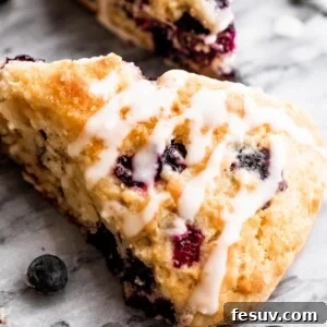blueberry scones drizzled with icing