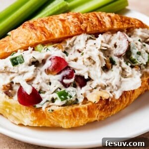 Chicken salad in a split croissant.