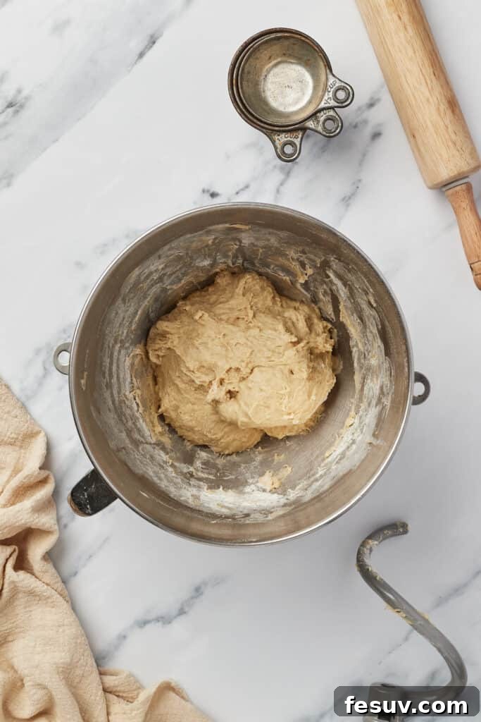 French Quarter Powdery Delights 5 A soft dough in the bowl of a stand mixer.
