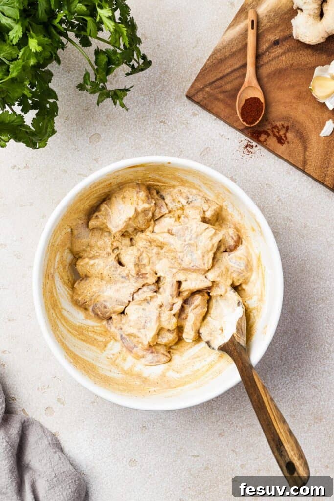 Chicken in a creamy marinade.
