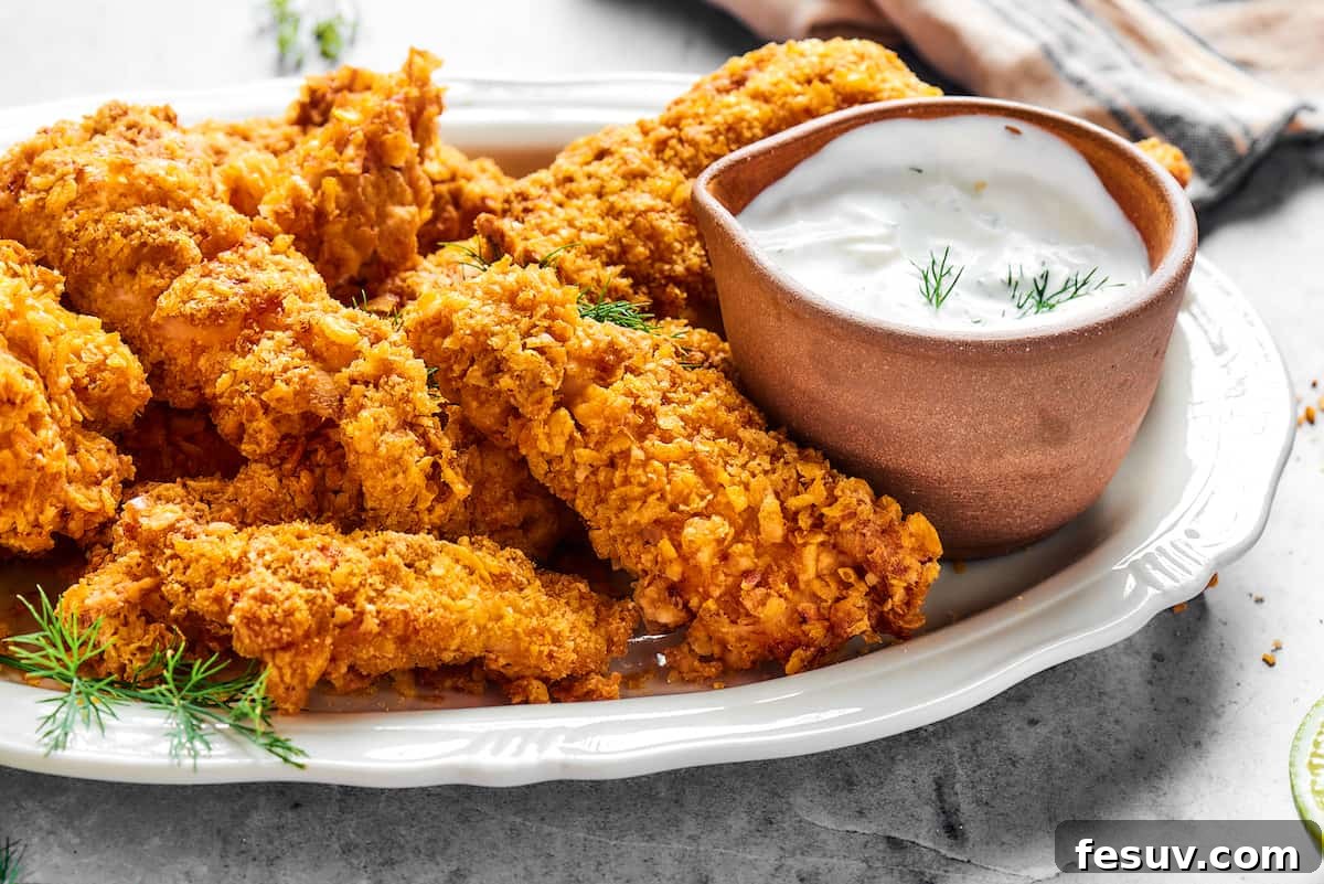 A platter of freshly air-fried chicken tempura, perfectly golden and crispy, ready to be served.