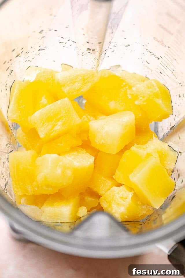 pineapple chunks in a blender