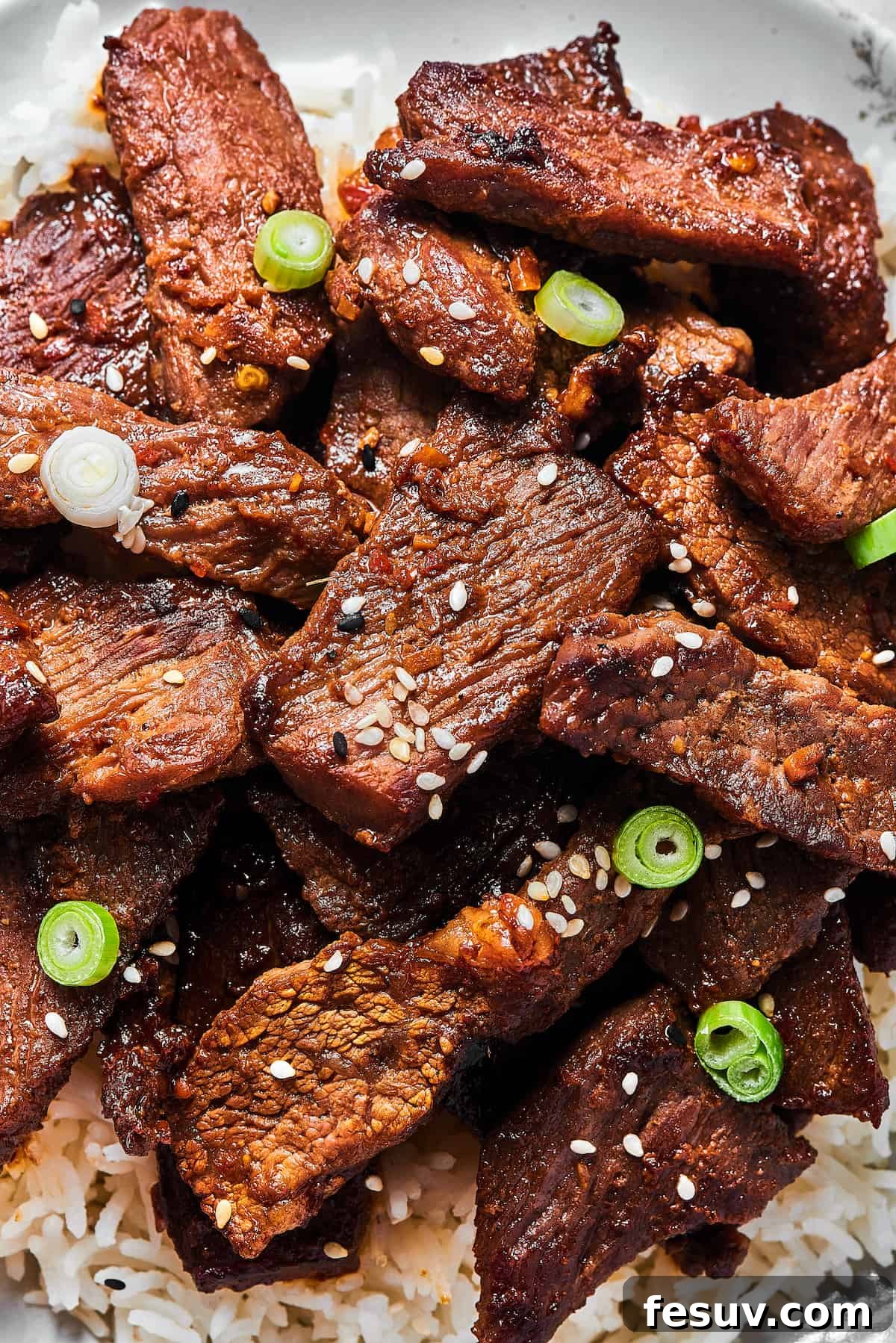Close-up shot of korean bbq steak.