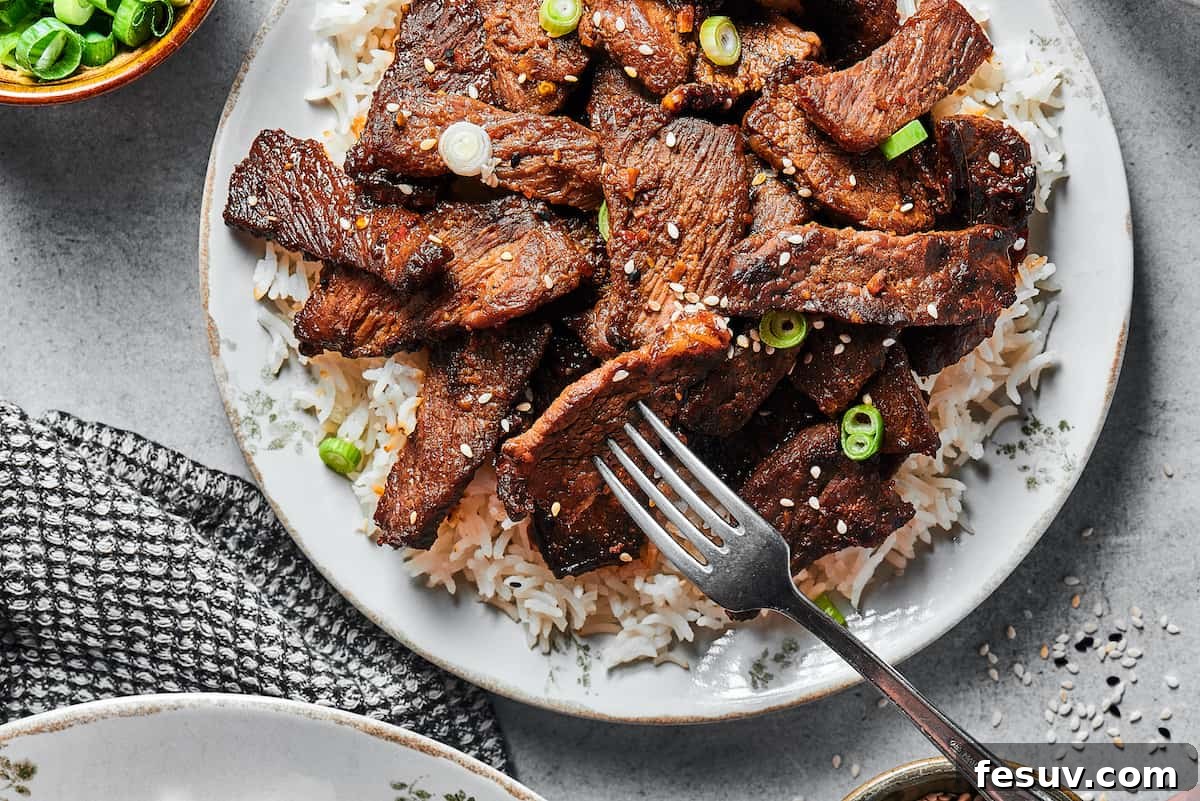 A serving of Korean beef over rice.