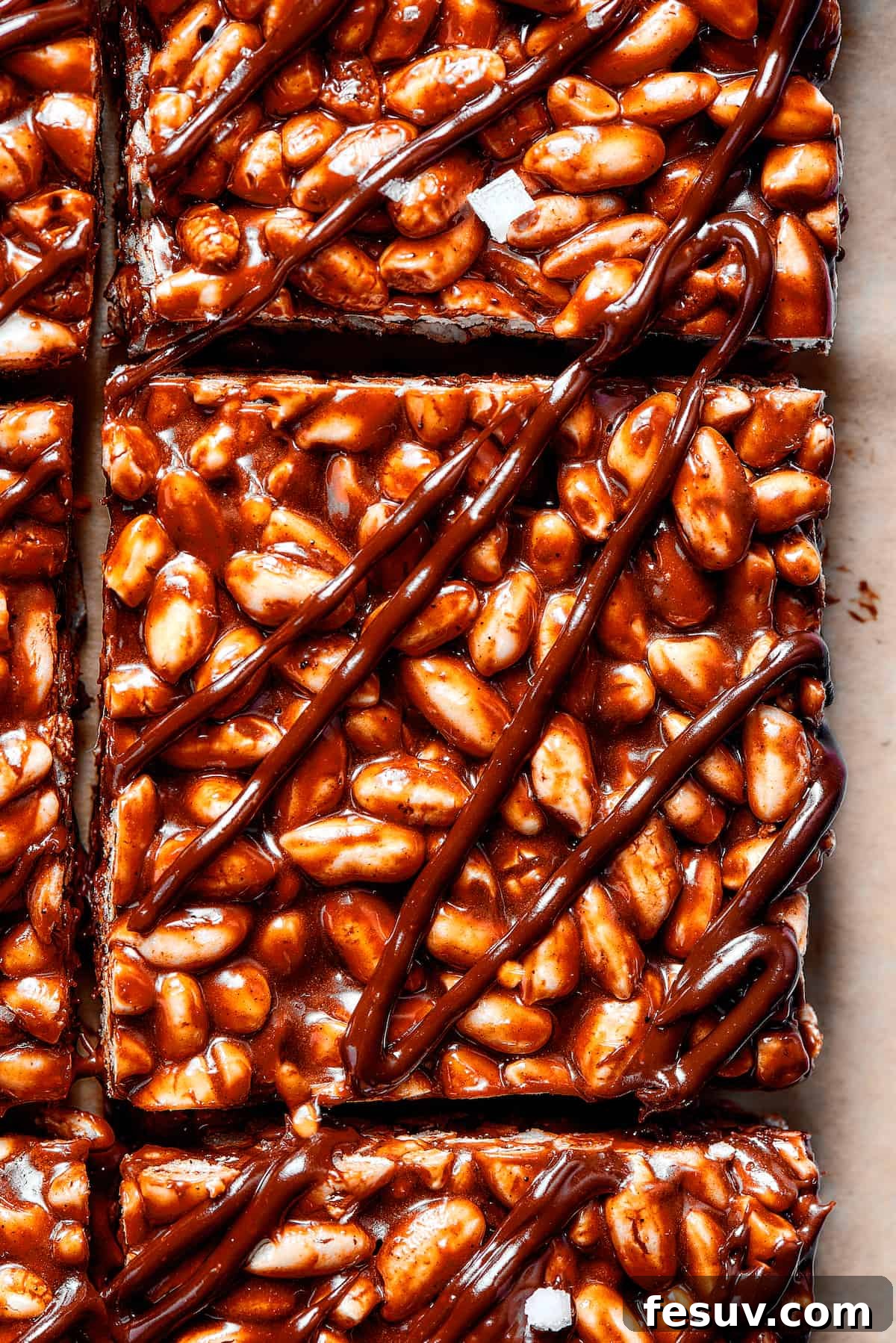 Chocolate Rice Krispie Treats are light and crunchy, with a sticky marshmallow texture and real dark chocolate. Easy and scrumptious! Squares of chocolate rice crispy bars with chocolate drizzled over the top.