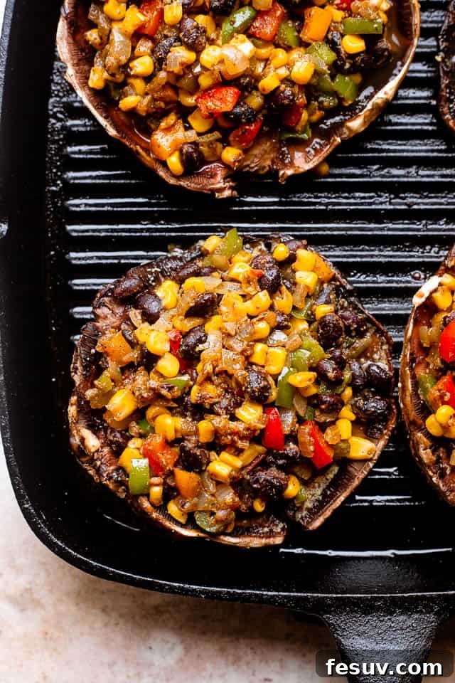 Fiesta Stuffed Portobello Caps 5 grilling mushrooms stuffed with black beans and corn