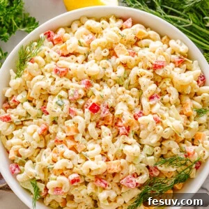 Bowl of creamy macaroni salad