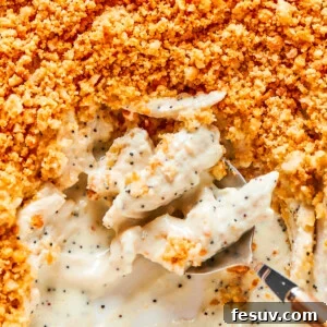 Creamy Poppy Seed Chicken Casserole 2 A casserole dish of poppy seed chicken.
