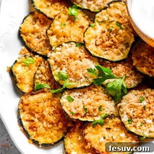 A pile of zucchini chips arranged on a plate.
