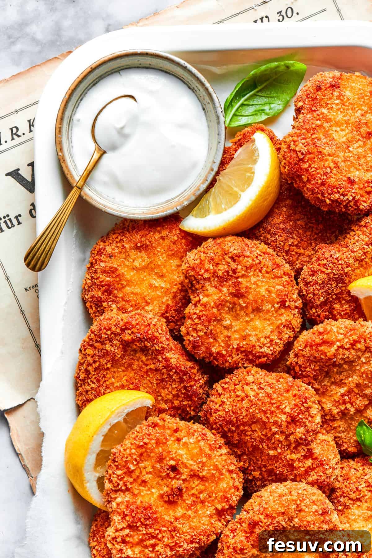 A pile of homemade chicken nuggets served with a side bowl of Ranch dressing.