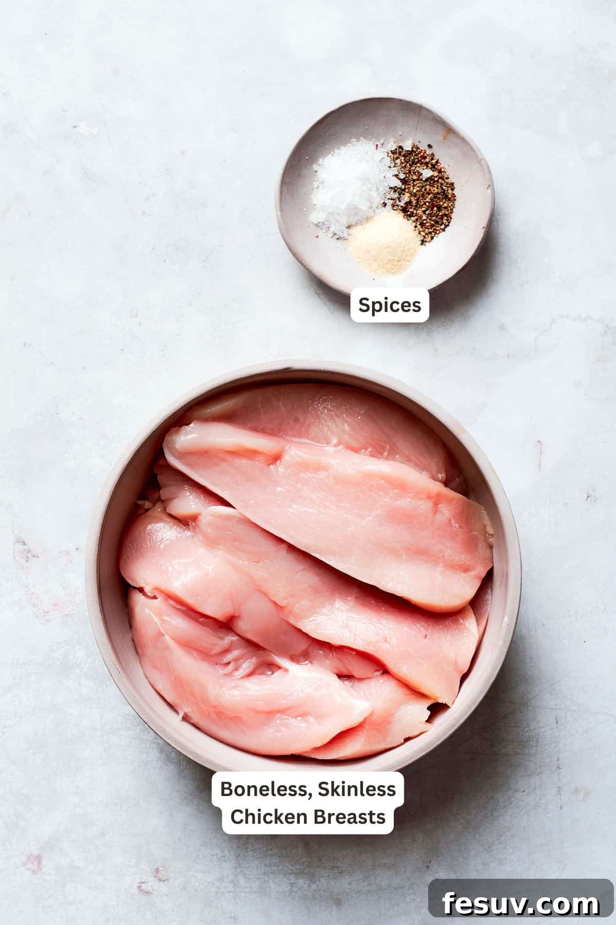 Main ingredients including seasoned chicken pieces and additional spices.