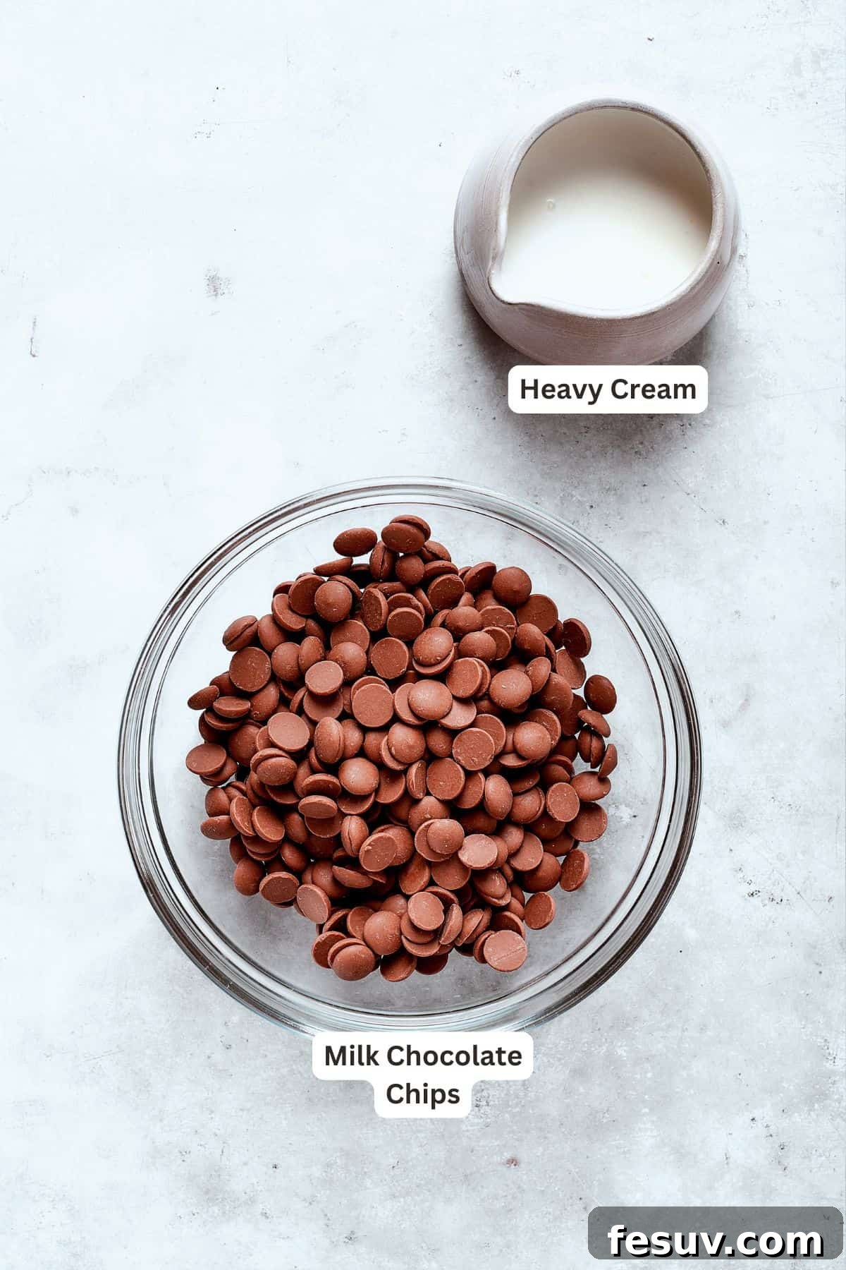 Ganache labeled ingredients: heavy cream, chocolate chips.