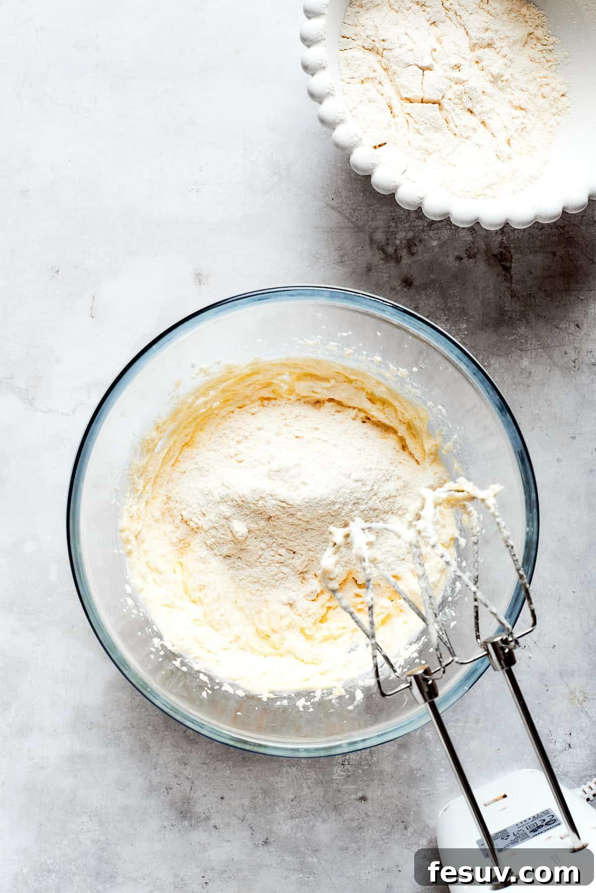 Sugar is mixed into the butter for the shortbread crust.