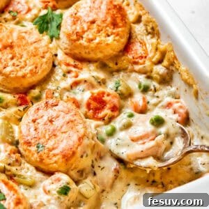 Comforting Chicken Pot Pie Bake 2 Chicken pot pie casserole in a baking dish.