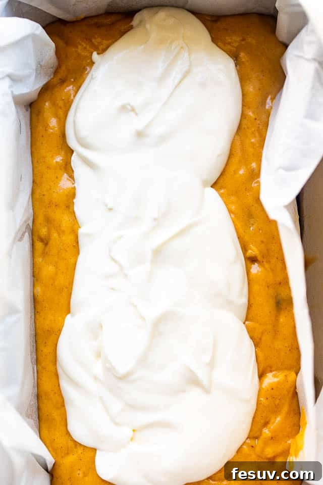 Cinnamon Swirl Pumpkin Bread 4 pumpkin filling for pumpkin bread in a loaf pan