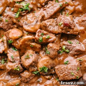 Photo of beef tips in mushroom gravy