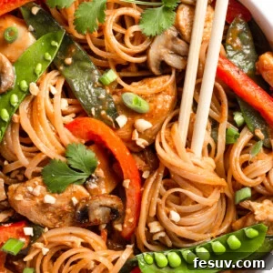 Flavorful Chicken Noodle Stir-Fry 9 Chicken Lo Mein in a Bowl with a Pair of Wooden Chopsticks