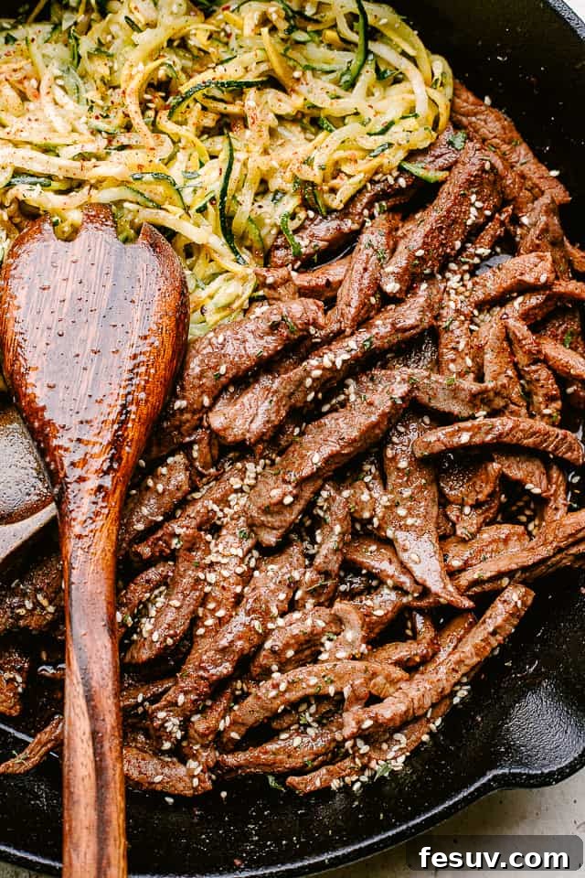 This flank steak with zucchini noodles is the flavorful, summertime dinner you’ve been looking for! Even better, it's ready in 20 minutes! flank steak zucchini noodles