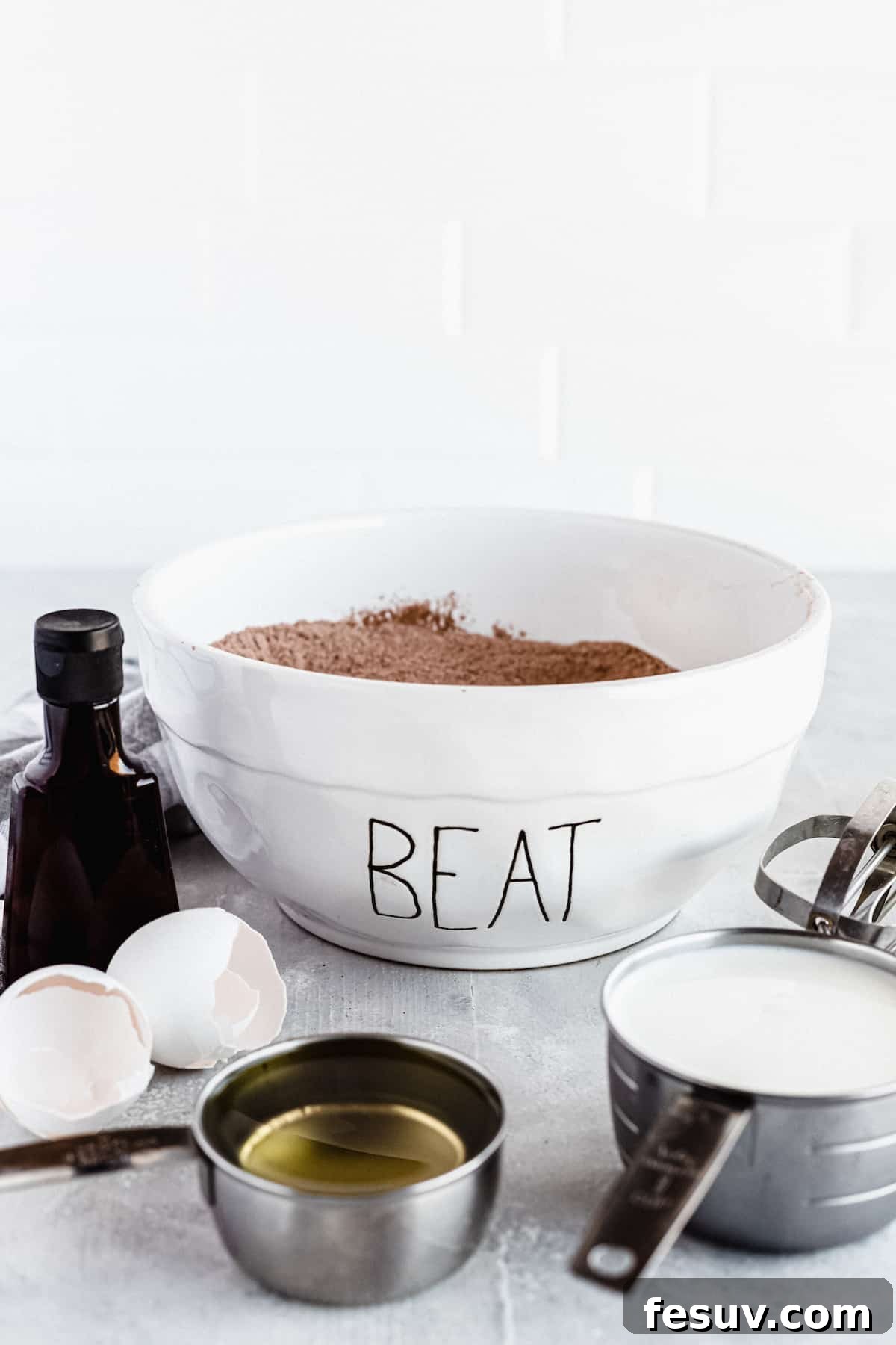 Dry ingredients for chocolate cake, perfectly mixed